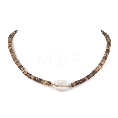Summer Natural Shell and Coconut Heishi Beaded Necklaces NJEW-JN05177-1