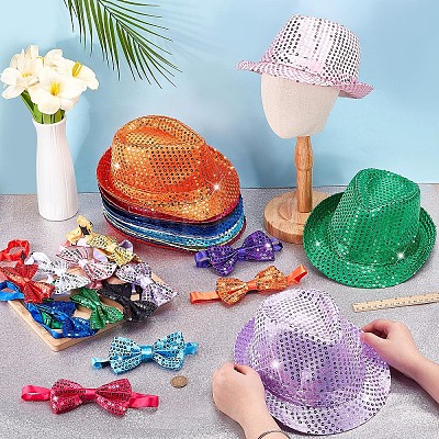 24Pcs Adjustable Polyester Bow Ties & Cotton Sequin Hat Sets AJEW-WA0001-97-1
