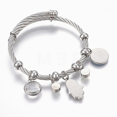 Adjustable 304 Stainless Steel Charm Bangles BJEW-F326-03P-1