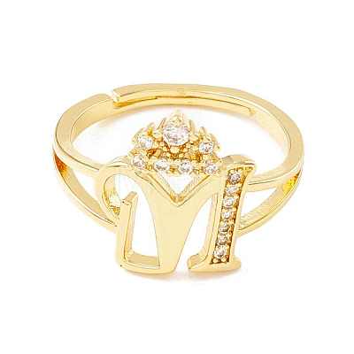 Clear Cubic Zirconia Initial Letter with Crown Adjustable Ring RJEW-M139-17M-1