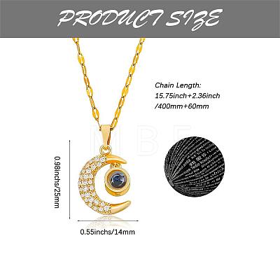 Moon Pendant Necklace I Love You in 100 Languages Projection Necklace Titanium Steel Charm Jewelry for Women Lovers Mom Girlfriends JN1115A-1
