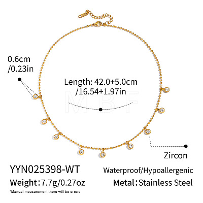 304 Stainless Steel Pave Cubic Zirconia Flat Round Tassel Bib Necklaces for Women LX9031-2-1