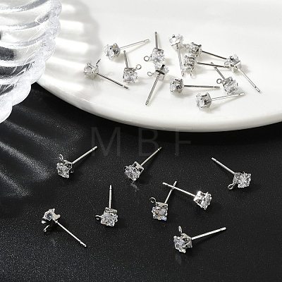 SHEGRACE Brass Clear Cubic Zirconia Square Stud Earring Findings XGR0103P-115P-1