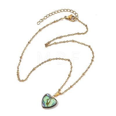 Heart Natural Abalone Shell/Paua Shell Pendant 304 Stainless Steel Satellite Chain Necklaces for Women NJEW-JN06368-1
