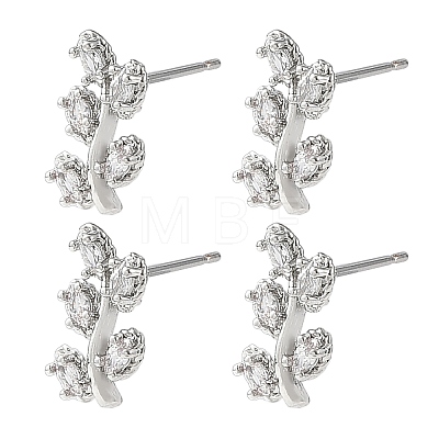 SHEGRACE Leafy Branch Brass Micro Clear Pave Cubic Zirconia Stud Earrings XGRQ4N998-717P-1
