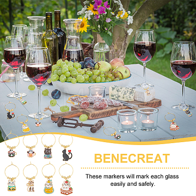 1 Set Cat Alloy Enamel Wine Glass Charms AJEW-FG0002-85-1