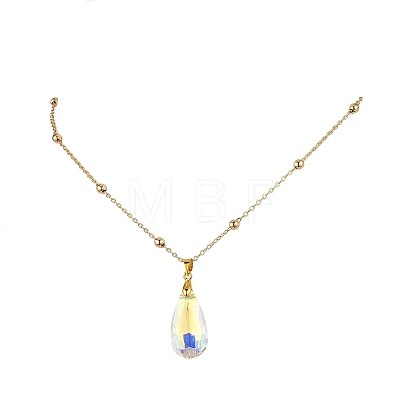 Clear AB Glass Faceted Pendant Brass Round Ball Cable Chain Necklaces for Women NJEW-JN05640-02-1
