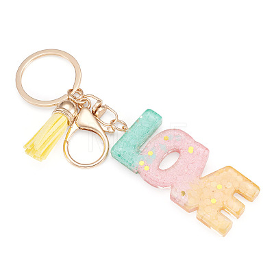 Alloy & Resin Tassel Keychainss AJEW-TADJ0001-20G-07-1