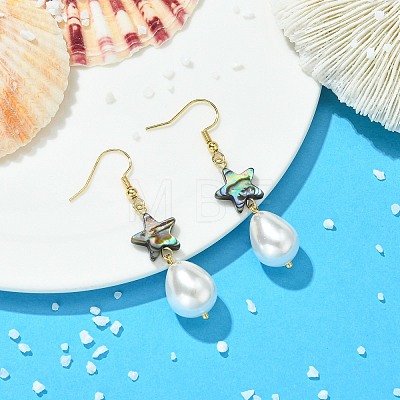 Natural Abalone Shell and Shell Pearl Dangle Earrings EJEW-JE07432-02-1