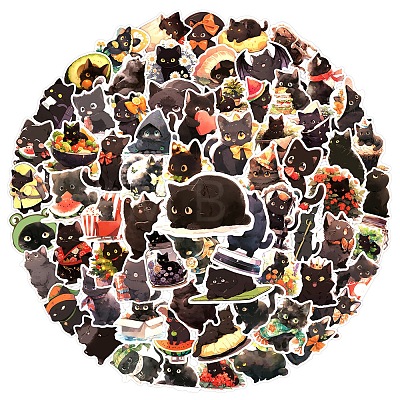 Cat 100Pcs PVC Adhesive Waterproof Stickers Self-Adhesive Stickers PW-WG7DC9D-01-1