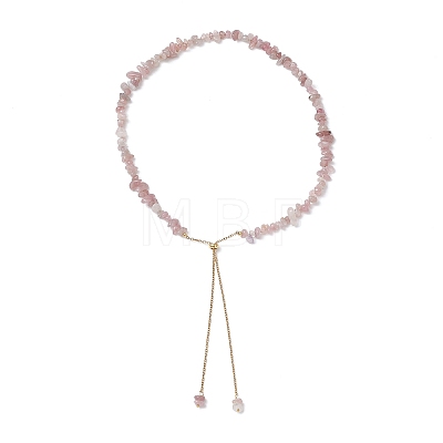 Adjustable Natural Rose Quartz Chip Beaded Necklaces NJEW-JN05932-1