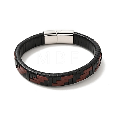 Leather Braided Rectangle Cord Bracelet with 304 Stainless Steel Magnetic Clasps for Men Women BJEW-C021-03-1