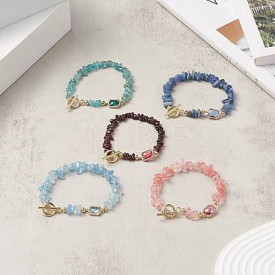 Glass Rectangle Link Bracelet with Natural & Synthetic Mixed Gemstone Chips Beaded Chains for Women BJEW-JB09231-1