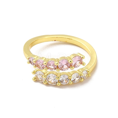 Clear & Pink Cubic Zirconia Adjustable Ring RJEW-C050-08G-1