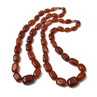 Dyed Natural Red Agate Cuboid Graduated Beaded Necklaces with Alloy Clasps NJEW-C113-01C-1