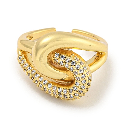 Rack Plating Brass Micro Pave Cubic Zirconia Wrapped Knot Open Cuff Ring for Women RJEW-C082-17G-1