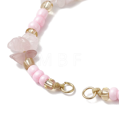 Natural Rose Quartz Chips & Handmade Seed Beads Braided Bracelet Making AJEW-MZ00004-08-1