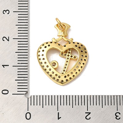 Heart with Cross Rack Plating Brass Micro Pave Clear Cubic Zirconia Pendants KK-K377-58G-1