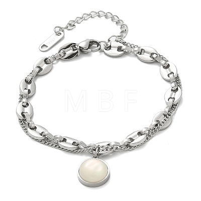 304 Stainless Steel Coffee Bean & Cable Cahin Charm Bracelets for Women BJEW-U024-01P-1