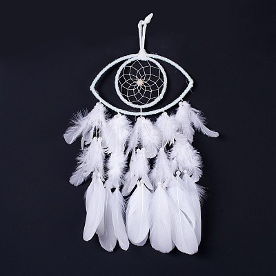 Handmade Eye Woven Net/Web with Feather Wall Hanging Decoration HJEW-K035-01-1