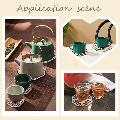 SUPERFINDINGS 8Pcs 4 Style Octagon Wooden Carved Cup Mats WOOD-FH0001-97-1