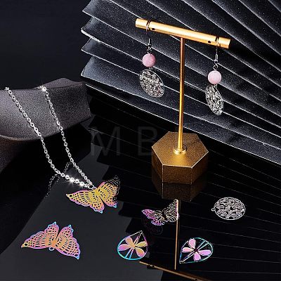  32Pcs 4 Style Ion Plating(IP) 201 Stainless Steel Filigree Pendants STAS-NB0001-20-1