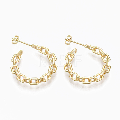 Semicircular Brass Cross Chain Stud Earrings EJEW-N015-02-1
