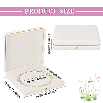 Square PU Leather Pearl Necklace Box LBOX-WH0002-06B-1