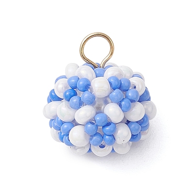 Glass Seed Beaded Round Pendants PALLOY-MZ00525-03-1