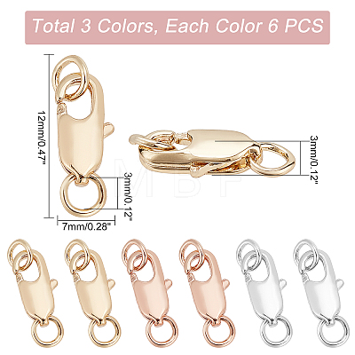   18Pcs 3 Colors Brass Lobster Claw Clasps KK-PH0002-99-1