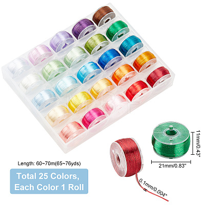 25 Rolls 25 Colors Polyester High Gloss Single-Strand Thread OCOR-WH0047-54-1