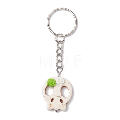 Skull Synthetic Turquoise & Flower Resin Keychain KEYC-JKC00844-1