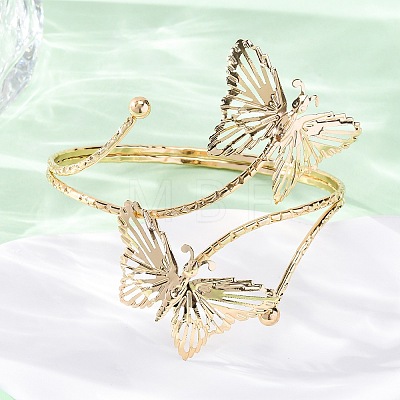 Butterfly Alloy Arm Cuff Bangles for Girl Women AJEW-A063-01I-G-1