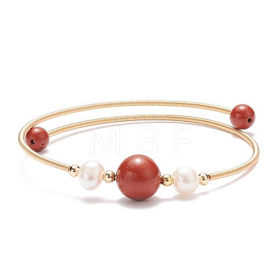 Natural Gemstone & Pearl Round Beaded Bangle BJEW-JB08464-1