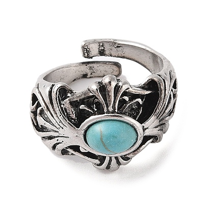 Oval Synthetic Turquoise Cuff Rings RJEW-B107-14AS-01-1