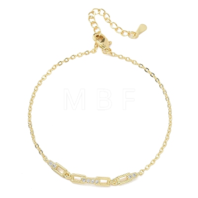 Brass Micro Pave Clear Cubic Zirconia Rectangle Link Bracelets KK-CBA6980-15G-1