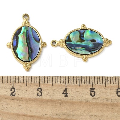 Oval 304 Stainless Steel Natural Paua Shell/White Shell Pendants STAS-U037-08G-02-1