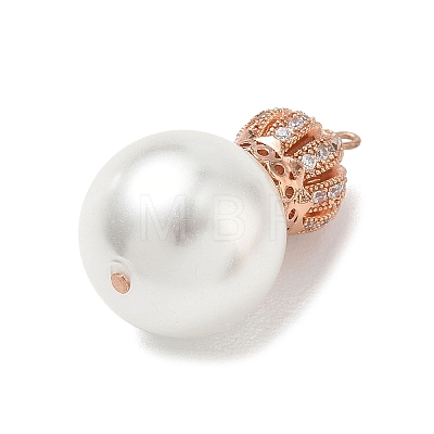 Brass Micro Pave Clear Cubic Zirconia and Creamy White Imitation Pearl Pendants KK-A300-13B-RG-1