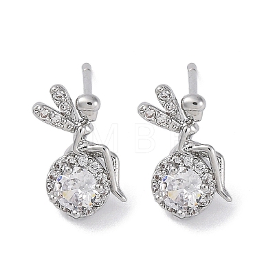 Brass Micro Pave Cubic Zirconia Stud Earrings EJEW-D288-18P-1