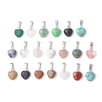 Natural & Synthetic Mixed Gemstone Heart Charms PALLOY-JF04955-02-1
