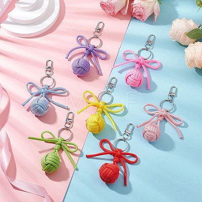 7Pcs Alloy Polyester Spandex Bowknot Ball Keychain KEYC-JKC01169-1