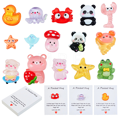 60Pcs 15 Styles Opaque & Transparent Cartoon Resin Cabochons RESI-GA0001-44-1