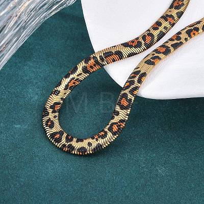 304 Stainless Steel Leopard Print Flat Snake Chain Necklaces for Women NJEW-A044-02B-G-1