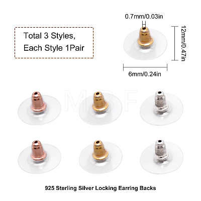 SUNNYCLUE 3Pair 925 Sterling Silver Bullet Clutch Earring Backs STER-SC0001-10-1