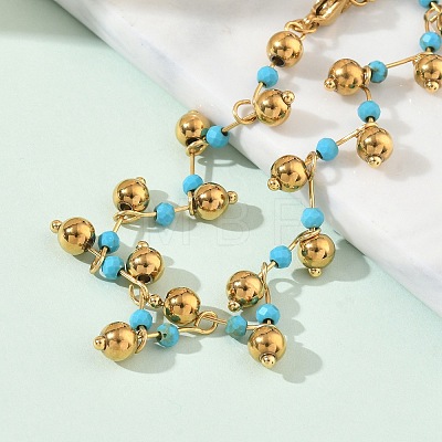 304 Stainless Steel Faceted Round Synthetic Turquoise Beaded Bracelets BJEW-C151-04A-1