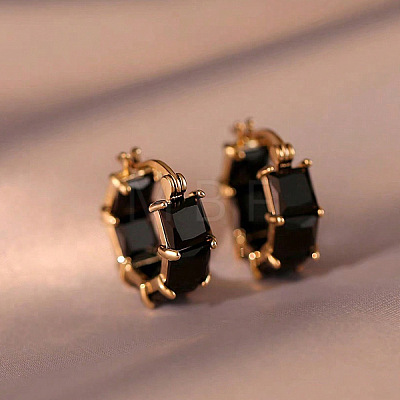 Square Brass Cubic Zirconia Hoop Earrings FS-WG57E6F-01-1