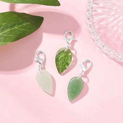 3Pcs Leaf Handmade Lampwork Pendant Decorations HJEW-JM03545-01-1