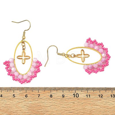 Oval Brass & 304 Stainless Steel Dangle Earrings EJEW-MZ00799-02-1