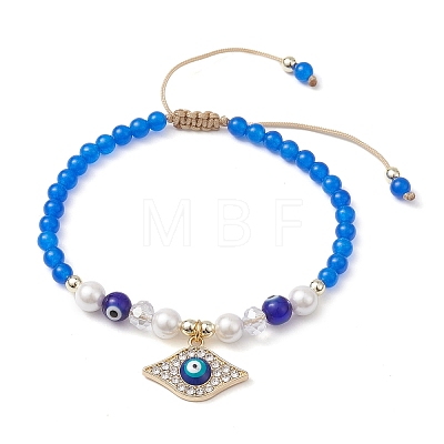 Round Shell Pearl & Natural Dyed Blue Malaysia Jade  Braided Bead Bracelets BJEW-JB10718-01-1