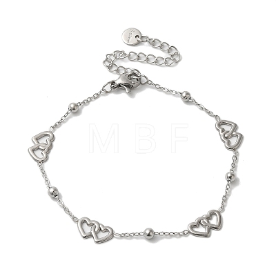 Titanium Steel Double Heart Link Bracelets for Women BJEW-G719-08P-1